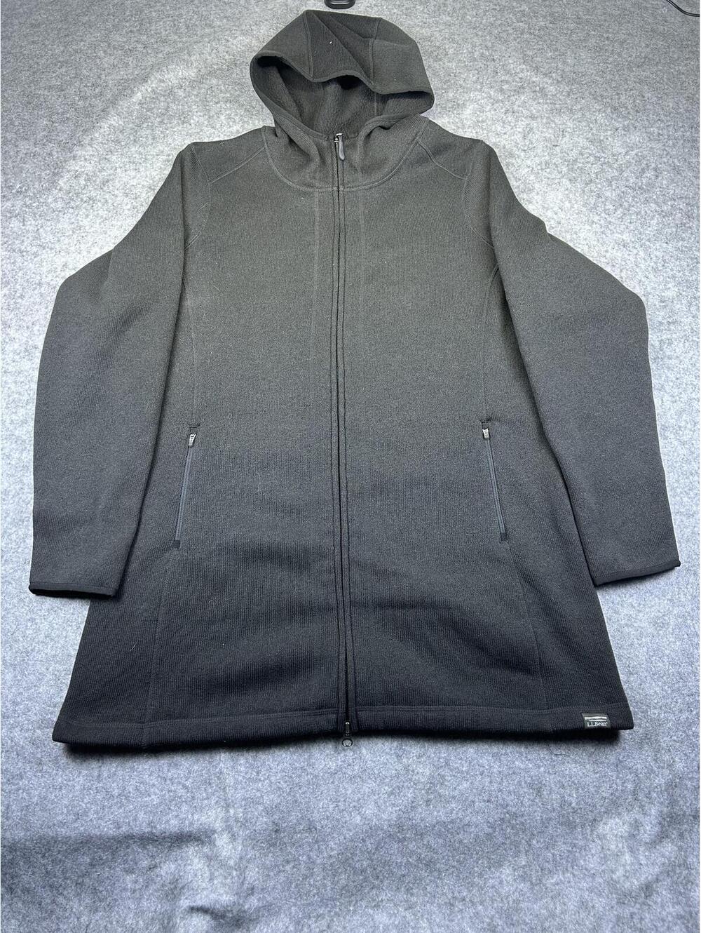 LL Bean Fleece Coat Women's XL NWT Black Long Waist Drop Full Zip